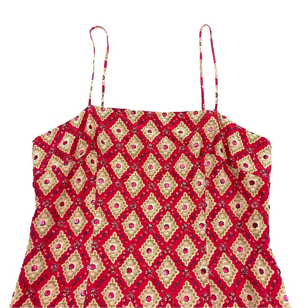 Hugo Buscati Geometric Pattern Beaded Sequin Spaghetti Strap Mini Party Dress - Picture 2 of 8